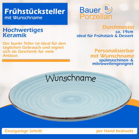 Frühstücksteller Teller flach 19cm Hellblau mit Wunschname