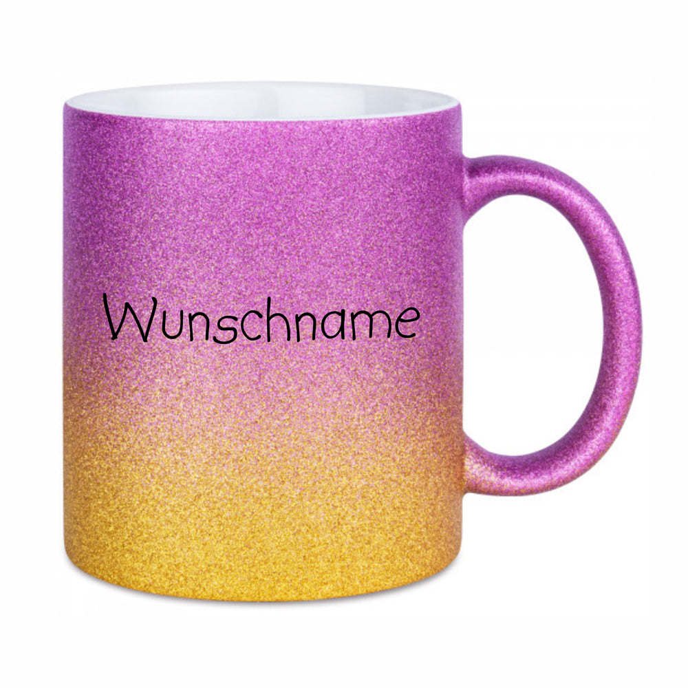 Glitzertasse Lila & Gold mit Wunschname