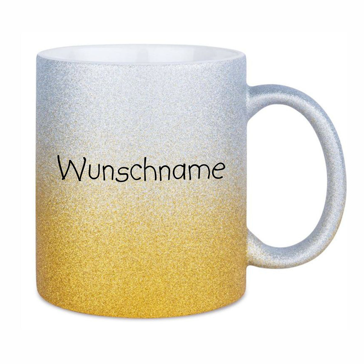 Glitzertasse Silber & Gold mit Wunschname