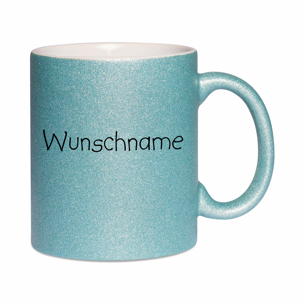 Glitzertasse Türkis mit Wunschname