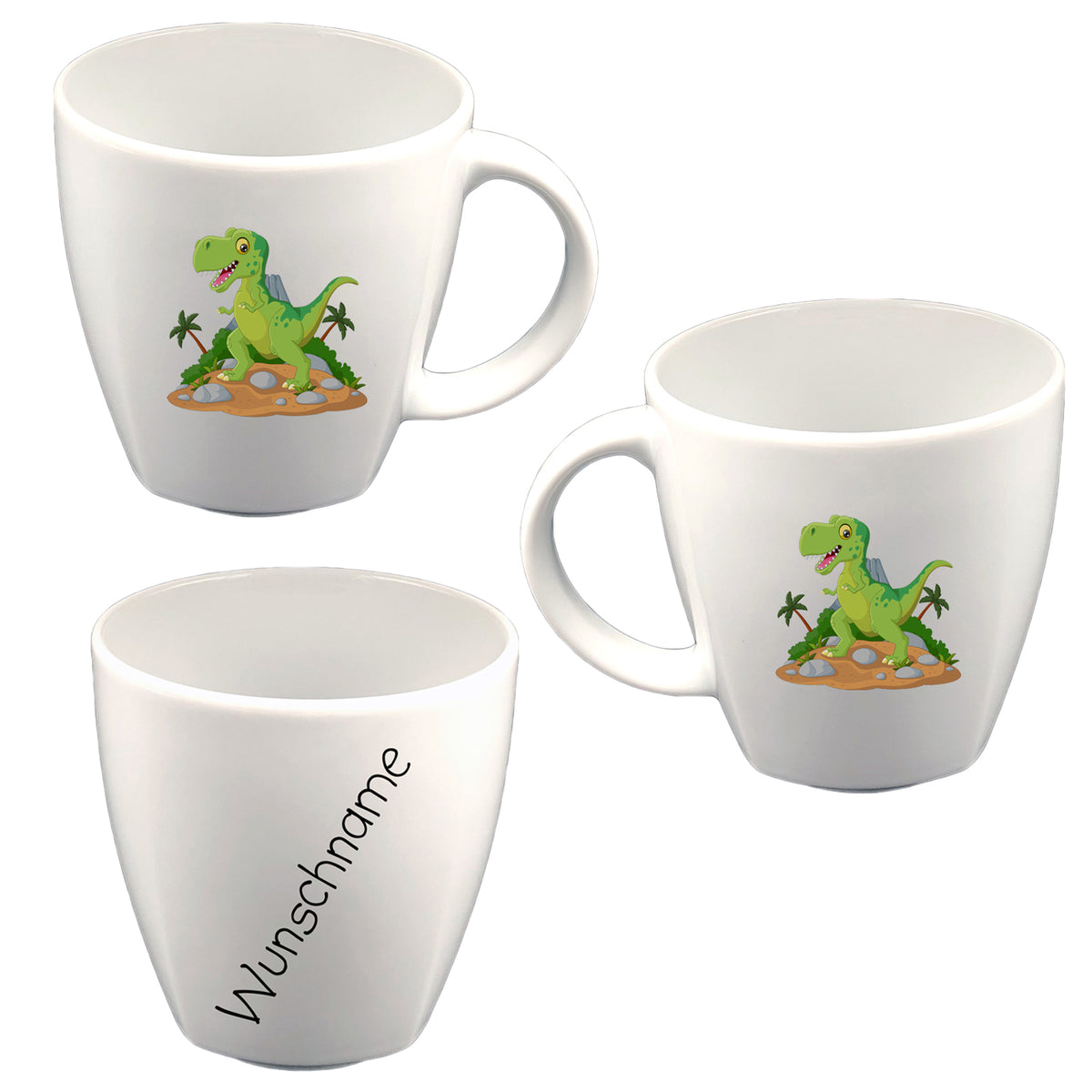 Tasse Kindertasse eckig Dinosaurier mit Wunschname