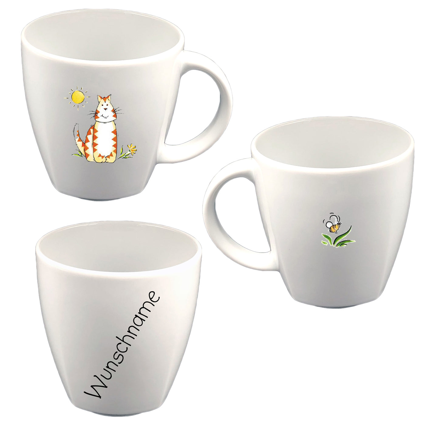 Tasse Kindertasse eckig Katze mit Wunschname