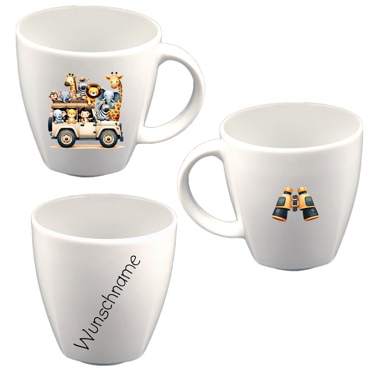 Tasse Kindertasse eckig Dschungel Safari mit Wunschname