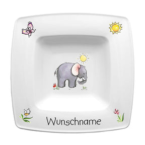 Speiseservice eckig 2-tlg. Elefant mit Wunschname